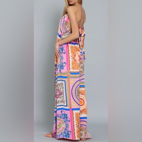 Multicolor Tube Tie Back Chest Elastic Waisted Jumpsuit - Picture 6 of 11